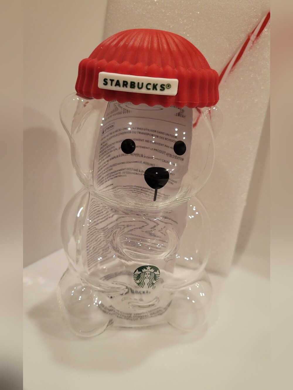 Starbucks Clear Bear Tumbler with Red Beanie Top
